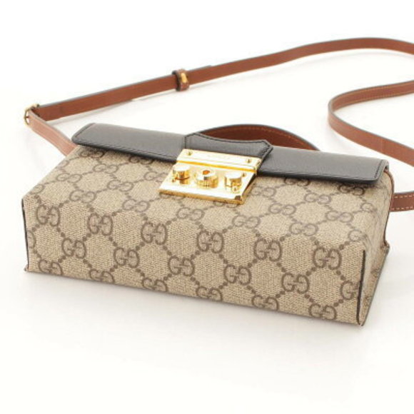 Gucci GG Supreme x Padlock Mini Shoulder Bag Beige Black - Picture 5 of 8